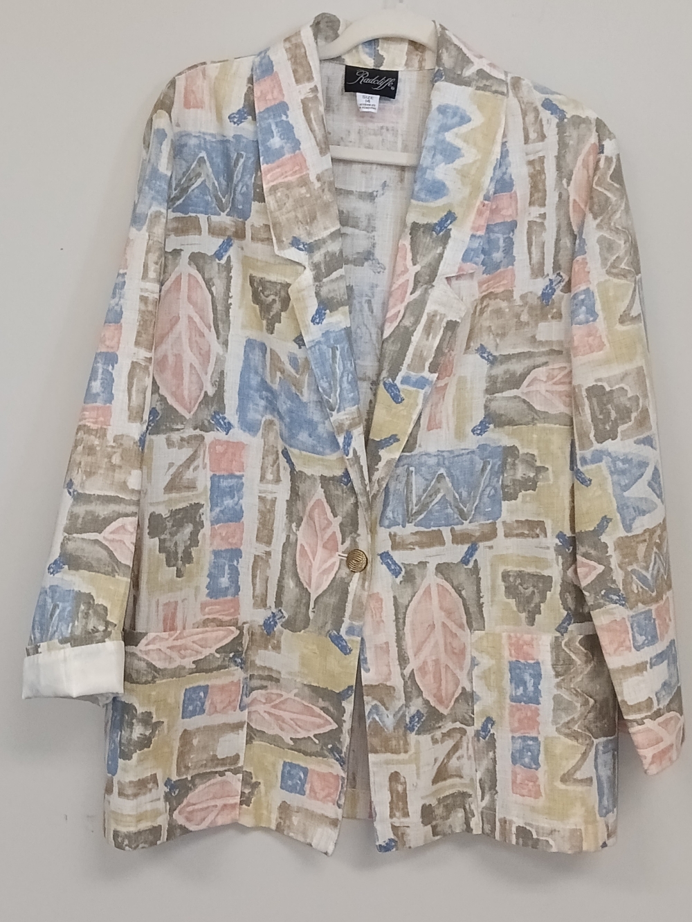Vintage Radcliffe 80's Linen Blend Pastel Patterned Blazer Golden Girls Artsy 14
